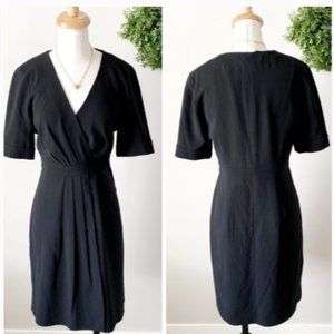 J Crew Black Pleated Faux Wrap Dress V Neck 8